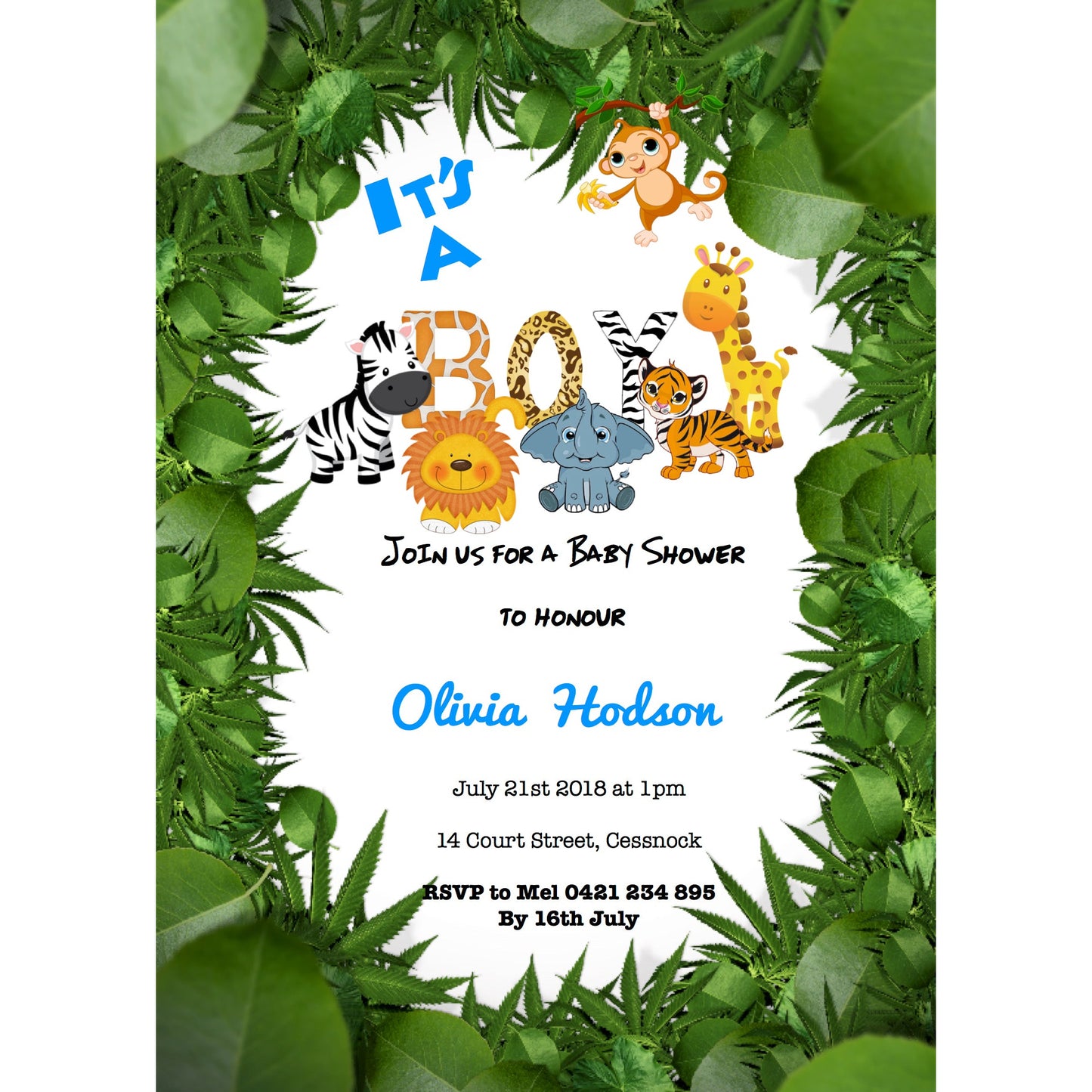 Jungle Animals Baby Shower Invitation Portrait