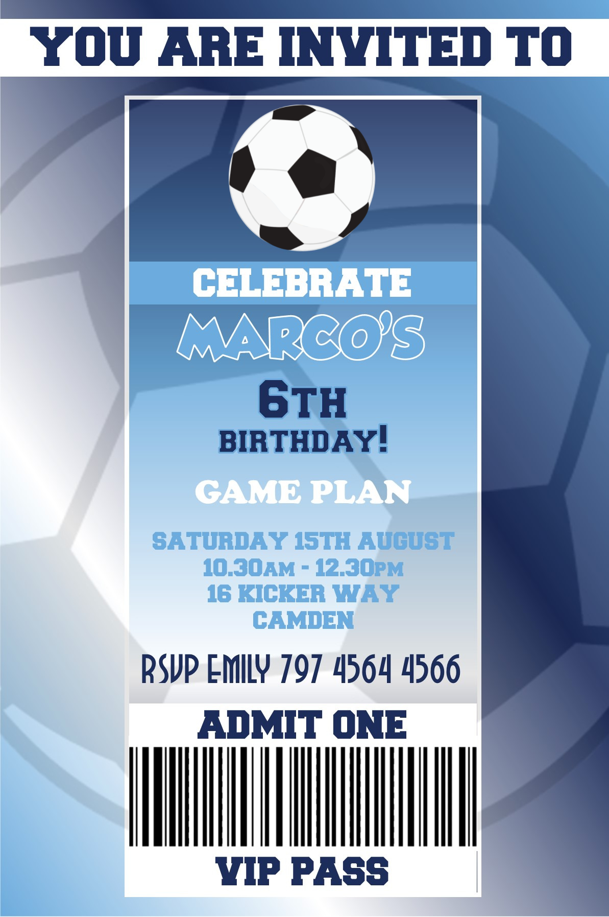 Manchester City Birthday Invitation