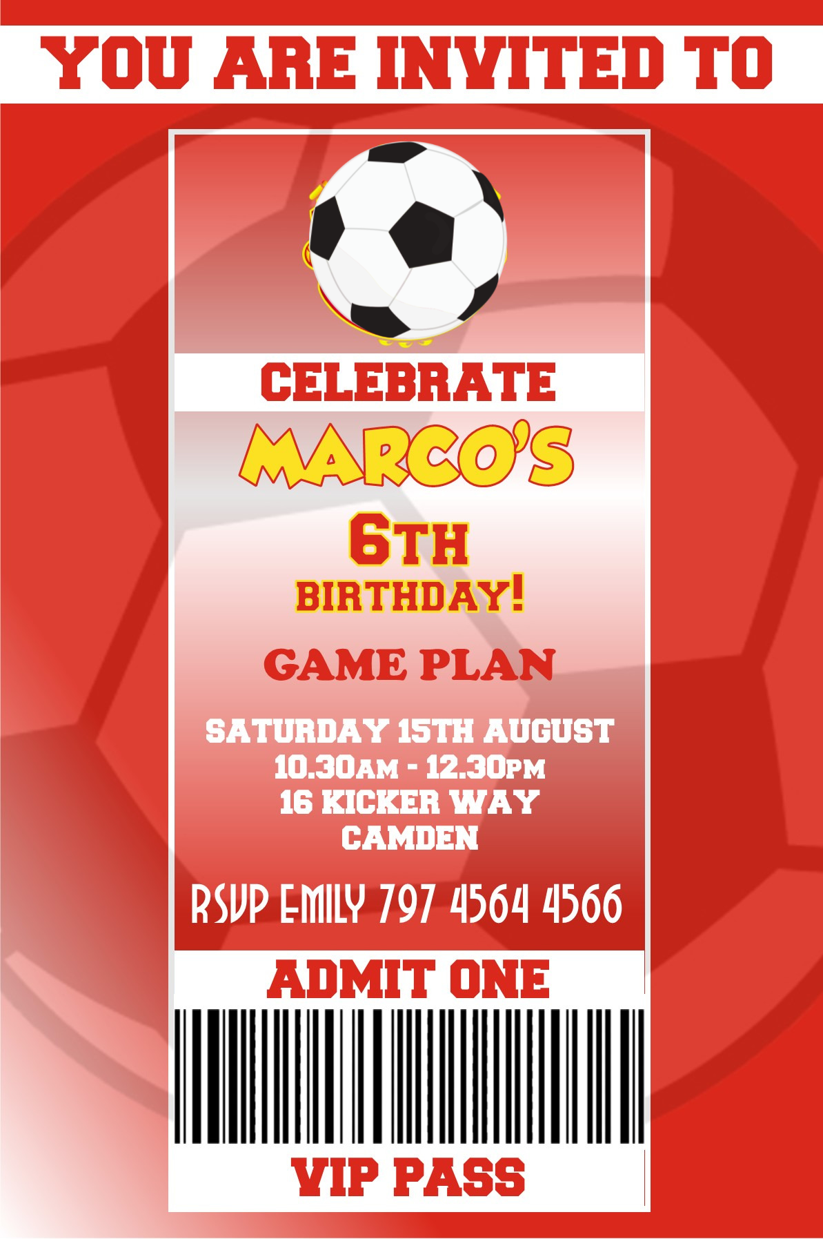 Manchester United themed Birthday Invitation