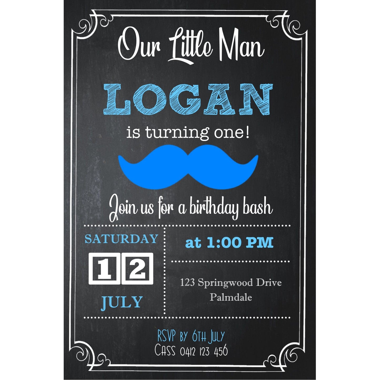 Moustache themed Birthday Invitation