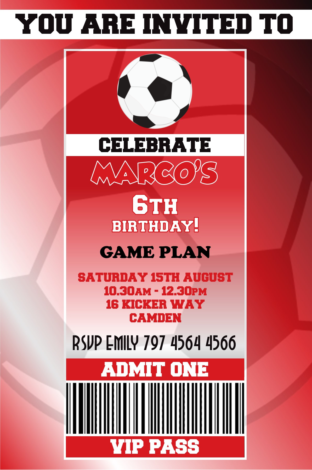 Southampton themed Birthday Invitation