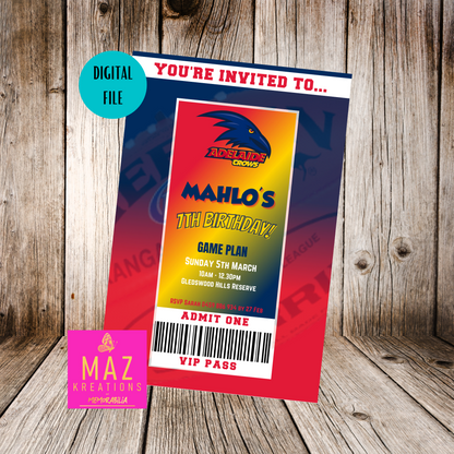 Adelaide Crows VIP Pass Birthday Invitation
