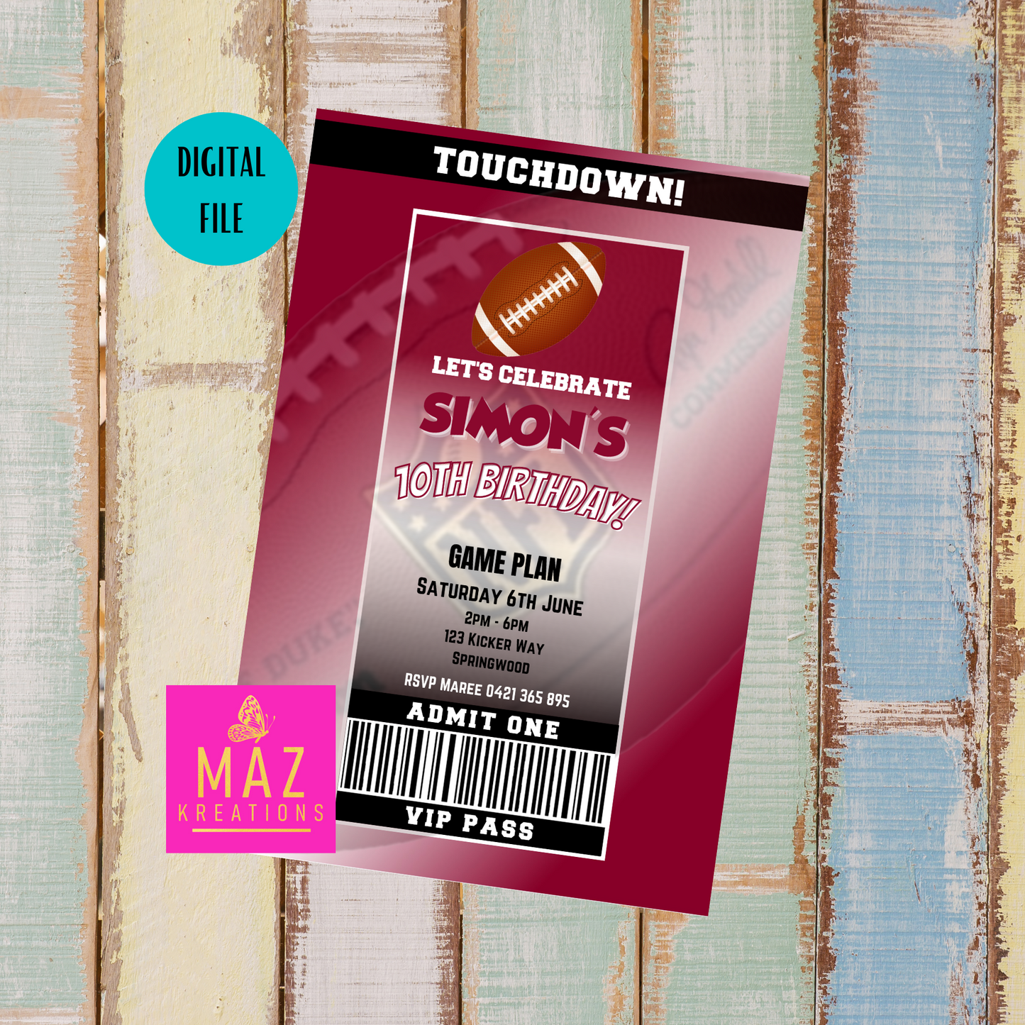Arizona Cardinals Birthday Invitation
