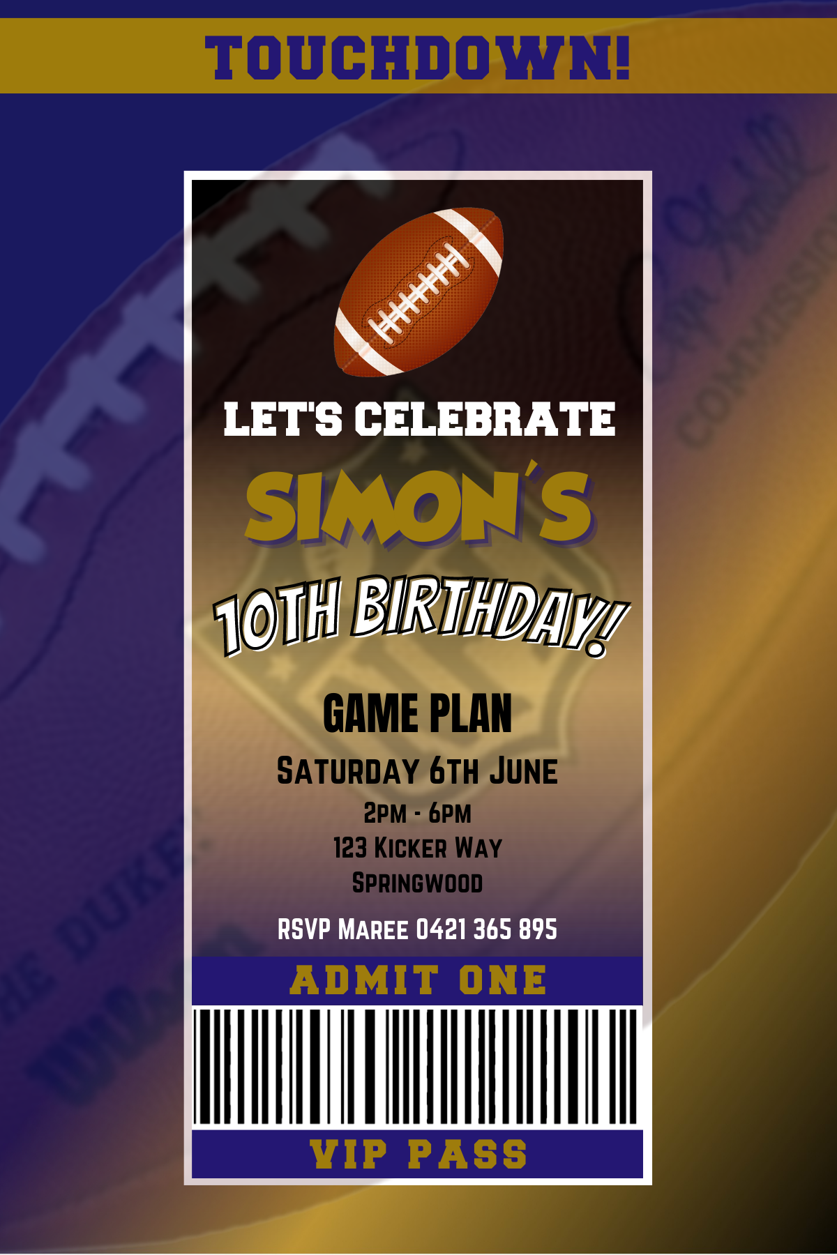 Baltimore Ravens Birthday Invitation