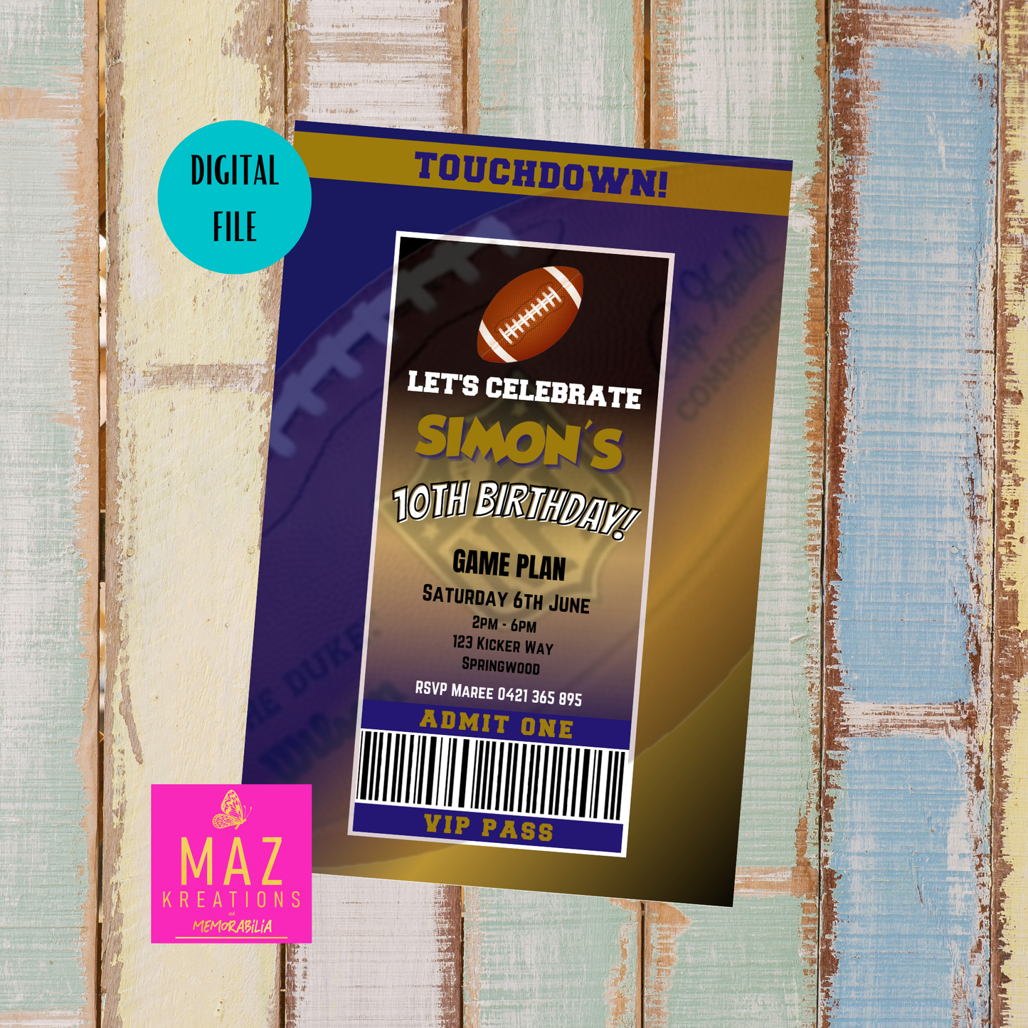 Baltimore Ravens Birthday Invitation