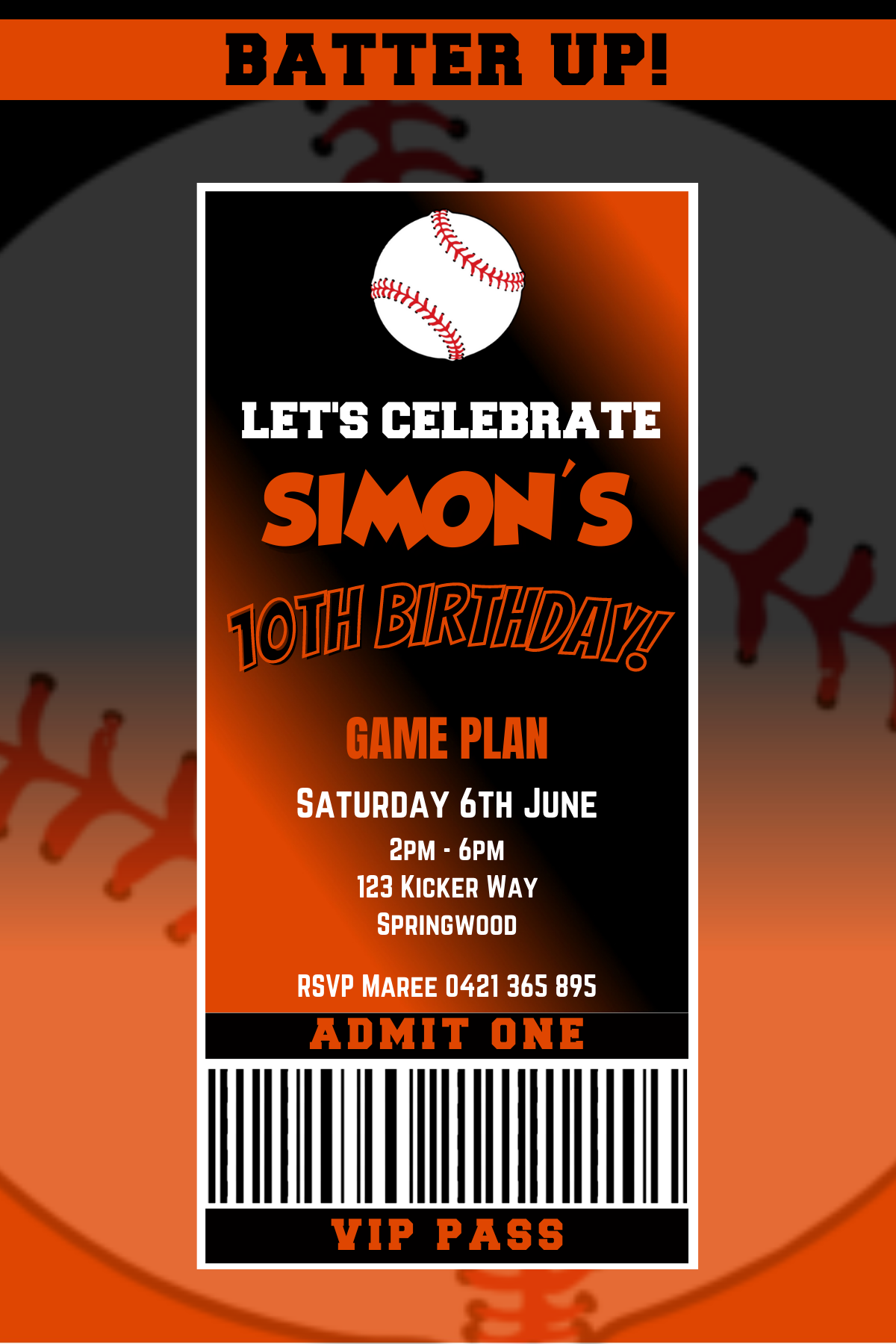 Baltimore Orioles Birthday Invitation