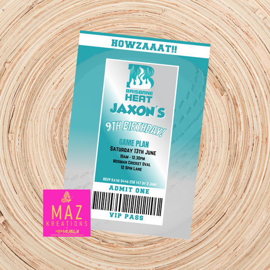 Brisbane Heat BBL VIP Pass Birthday Invitation