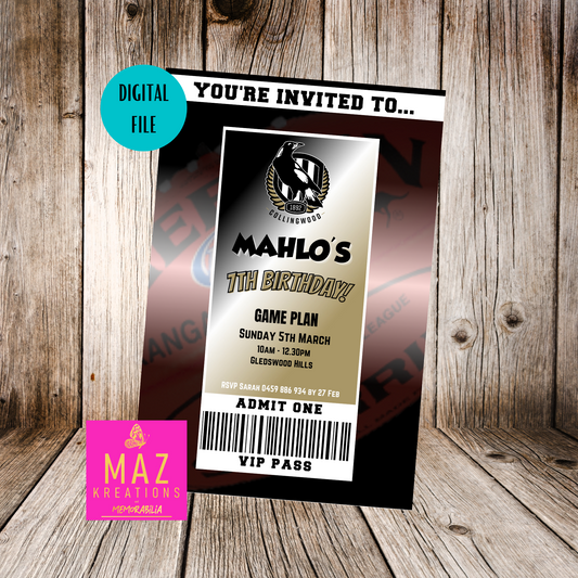 Collingwood Magpies AFL Birthday Invitation