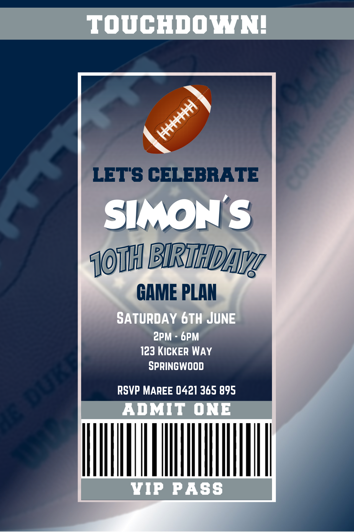 Dallas Cowboys Birthday Invitation