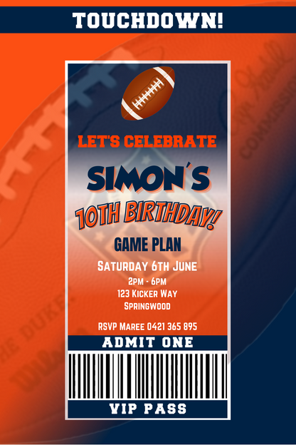 Denver Broncos Birthday Invitation