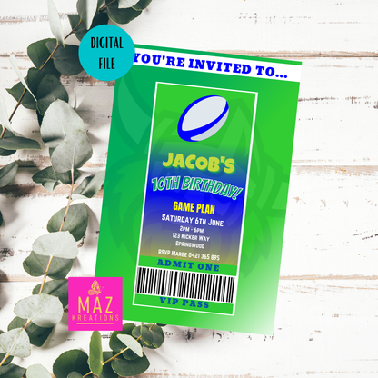 Canberra Raiders themed VIP Pass Birthday Invitation