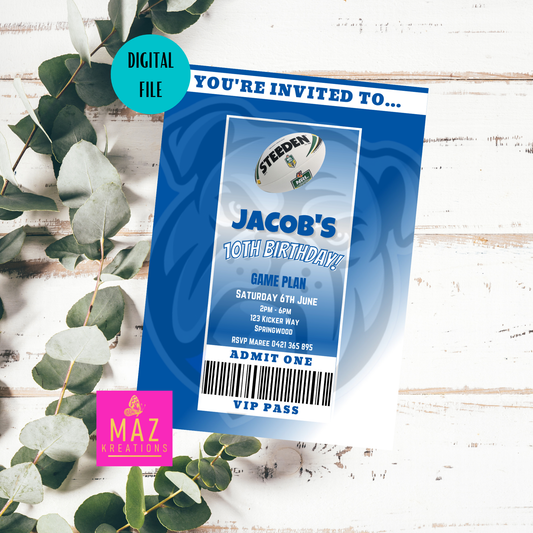 Canterbury Bulldogs themed VIP Pass Birthday Invitation