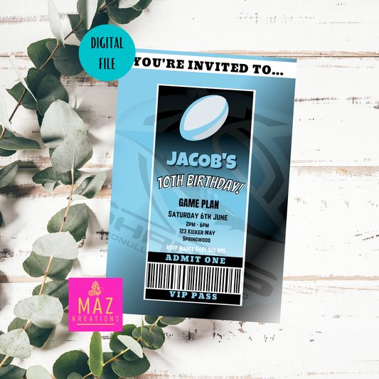 Cronulla Sharks VIP Pass Birthday Invitation