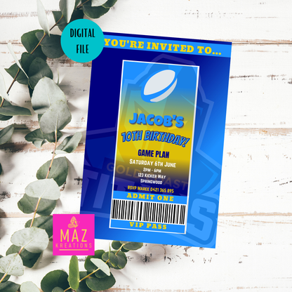 Gold Coast Titans VIP Pass Birthday Invitation