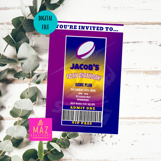 Melbourne Storm themed VIP Pass Birthday Invitation