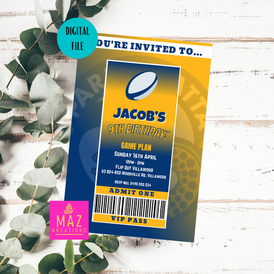 Parramatta Eels VIP Pass Birthday Invitation