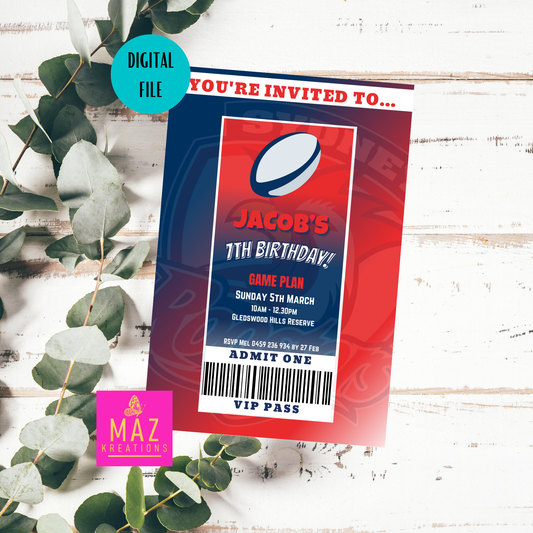Sydney Roosters VIP Pass Birthday Invitation