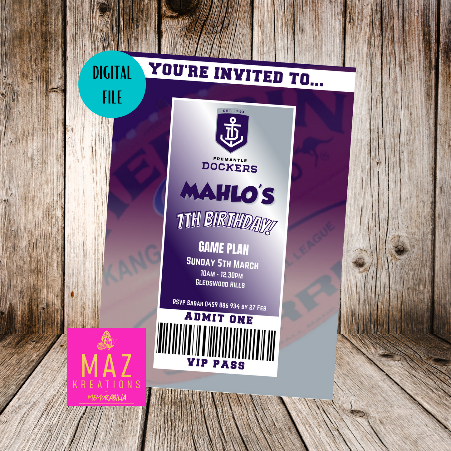 Fremantle Dockers Birthday Invitation