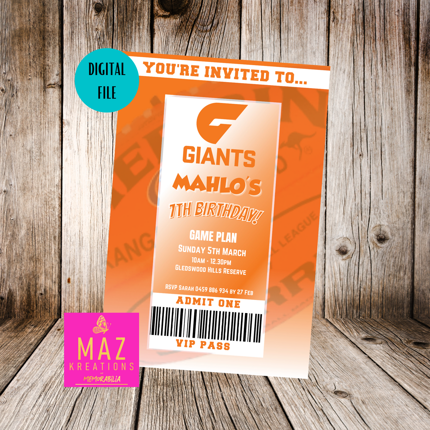 GWS Giants Birthday Invitation