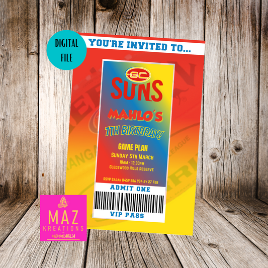 Gold Coast Suns Birthday Invitation
