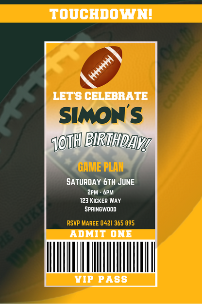 Green Bay Packers Birthday Invitation