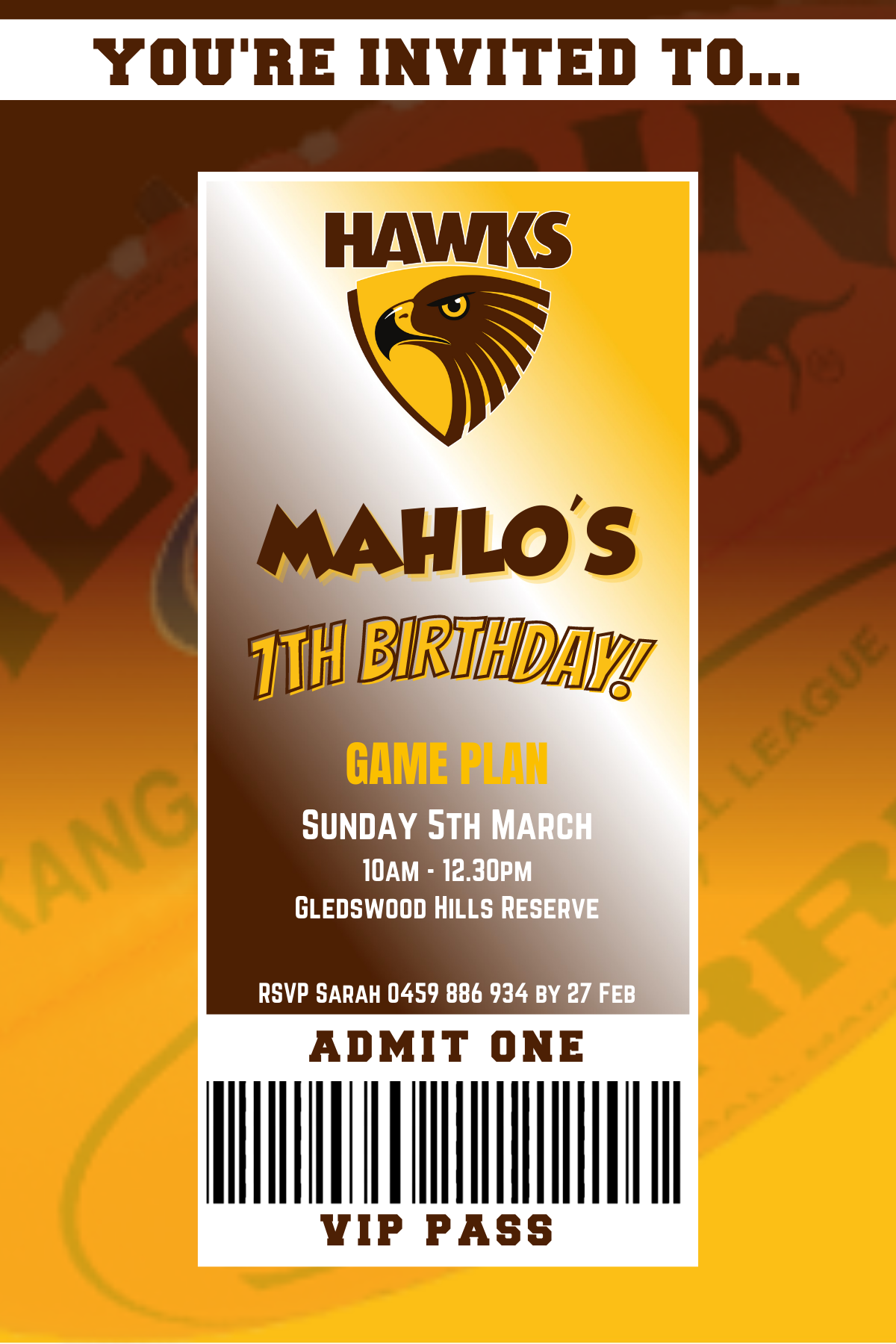 Hawthorn Hawks Birthday Invitation