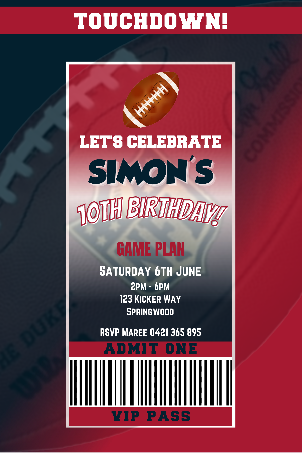 Houston Texans Birthday Invitation