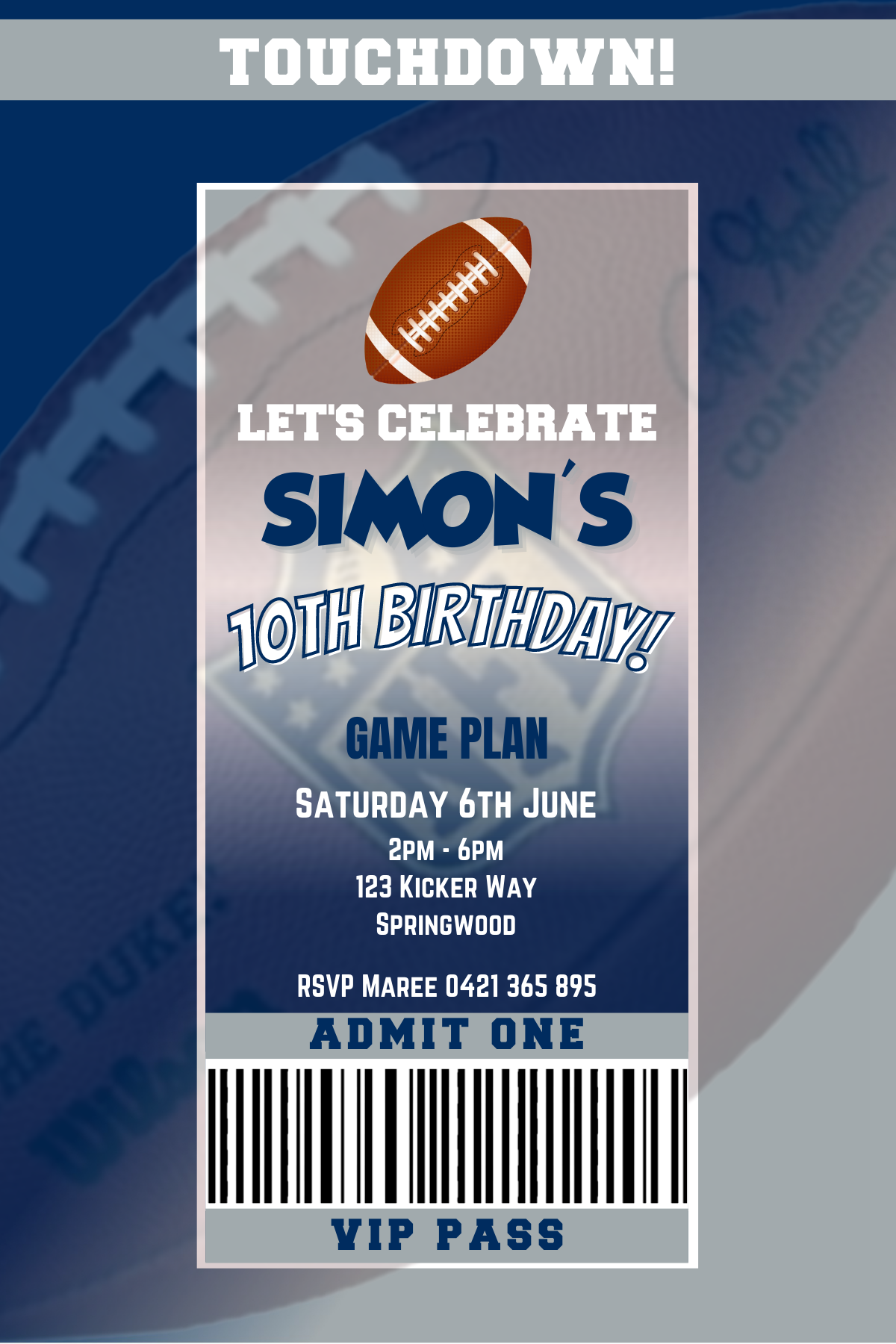 Indianapolis Colts Birthday Invitation