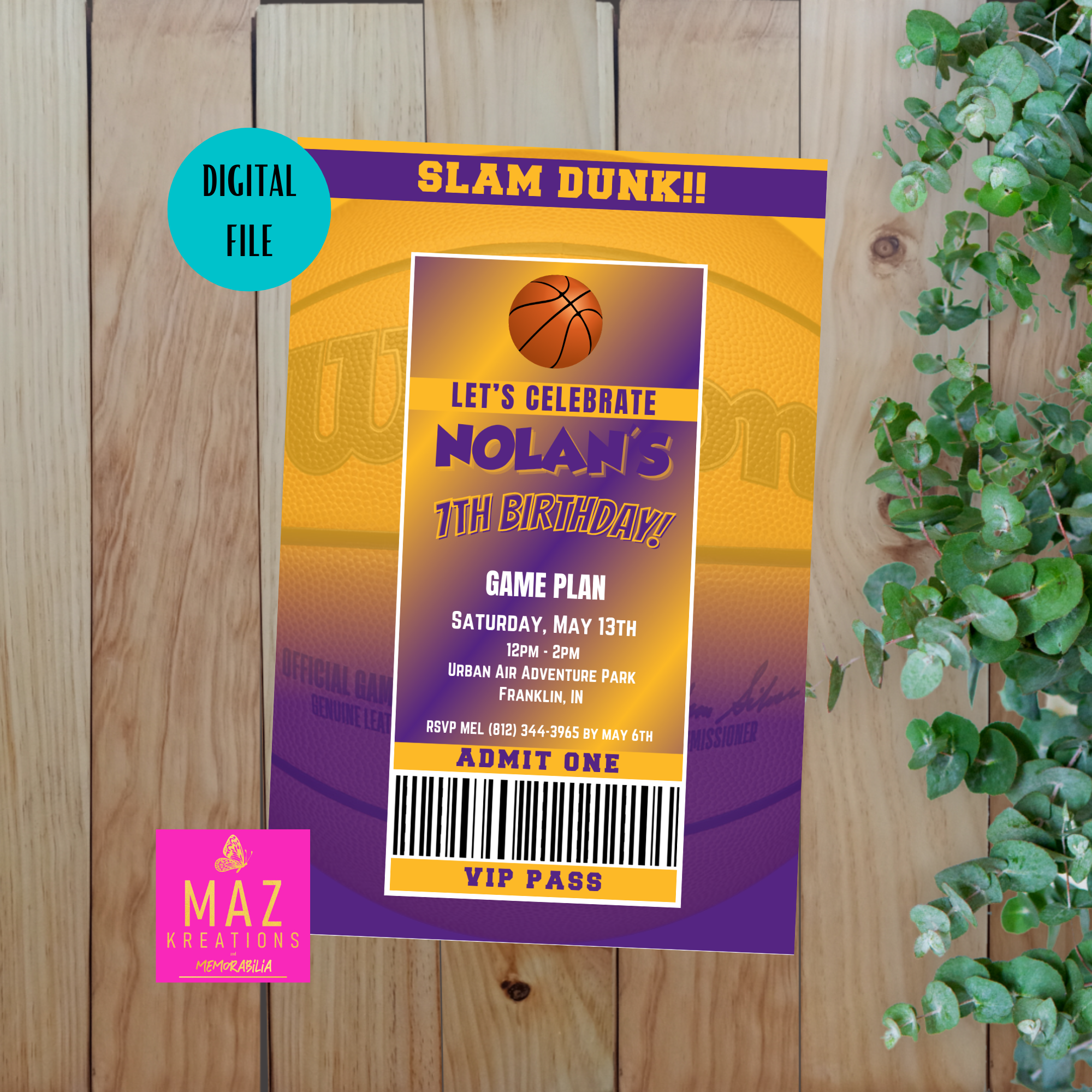 Lakers Vip Los Angeles Lakers VIP Pass Birthday Invitation – Maz Kreations