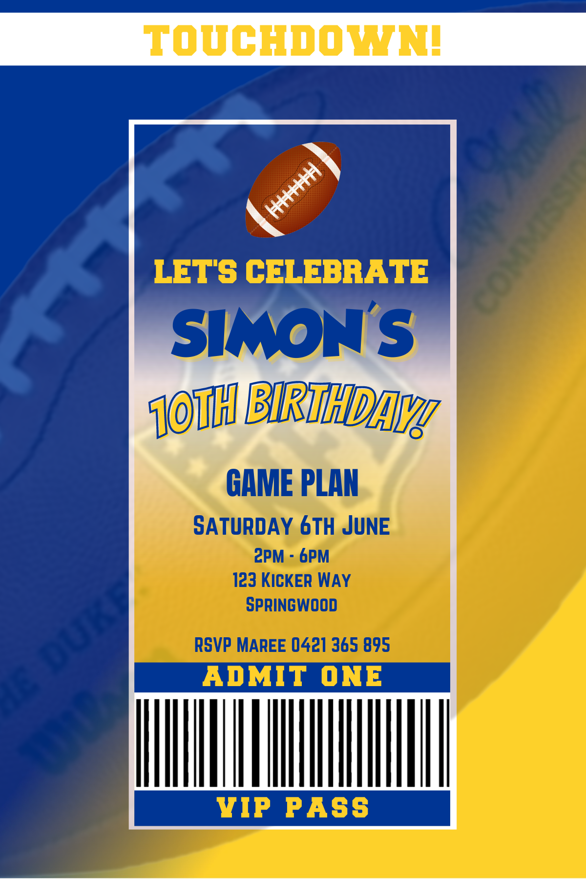 Los Angeles Rams Birthday Invitation