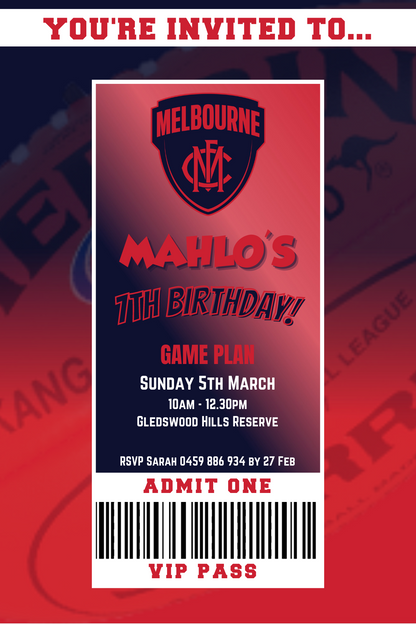 Melbourne Demons Birthday Invitation