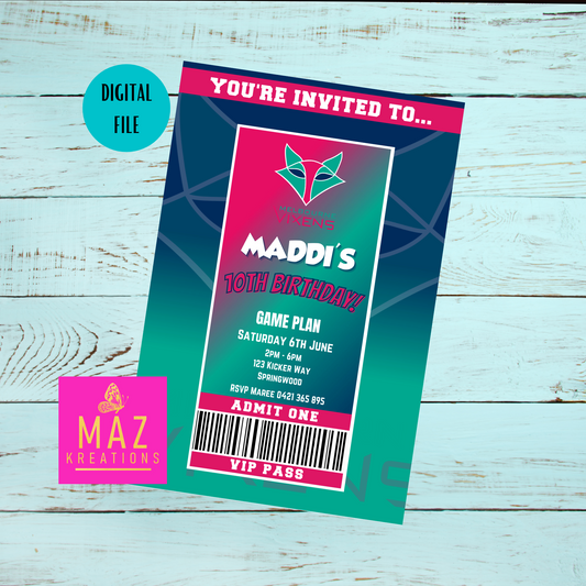 Melbourne Vixens Netball VIP Pass Birthday Invitation