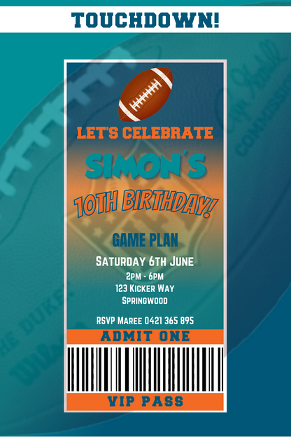 Miami Dolphins Birthday Invitation