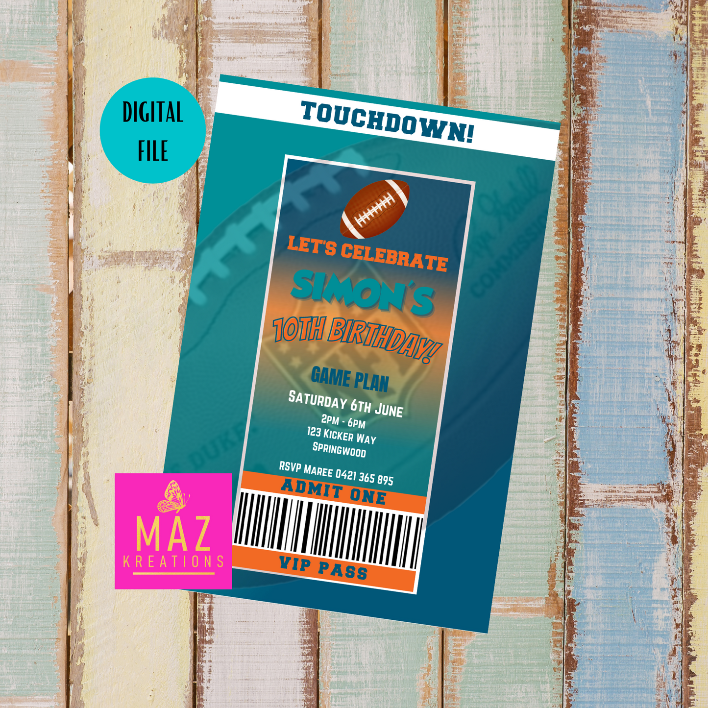 Miami Dolphins Birthday Invitation