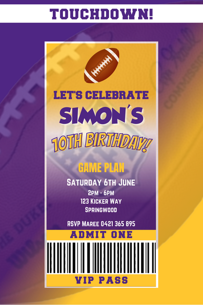 Minnesota Vikings Birthday Invitation