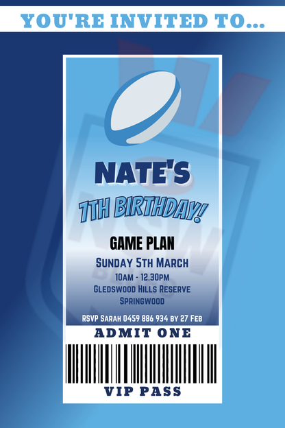 NSW Blues VIP Pass Birthday Invitation