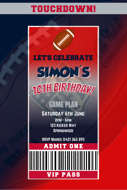 New England Patriots Birthday Invitation