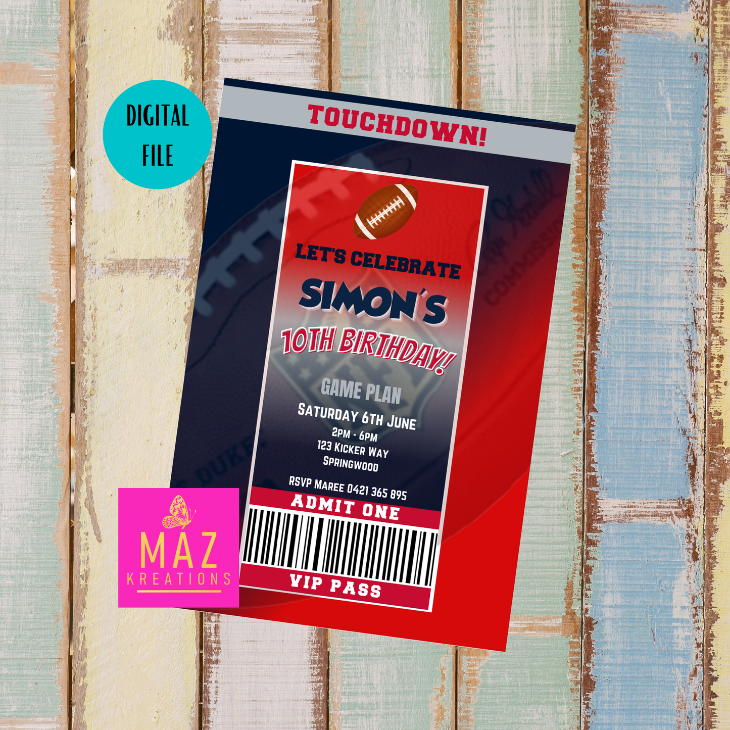 New England Patriots Birthday Invitation