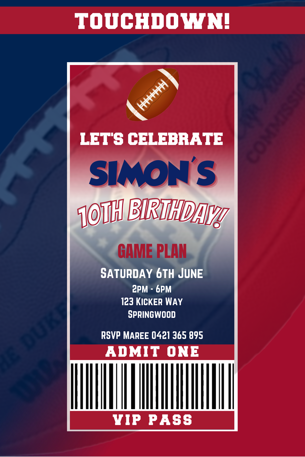 New York Giants Birthday Invitation
