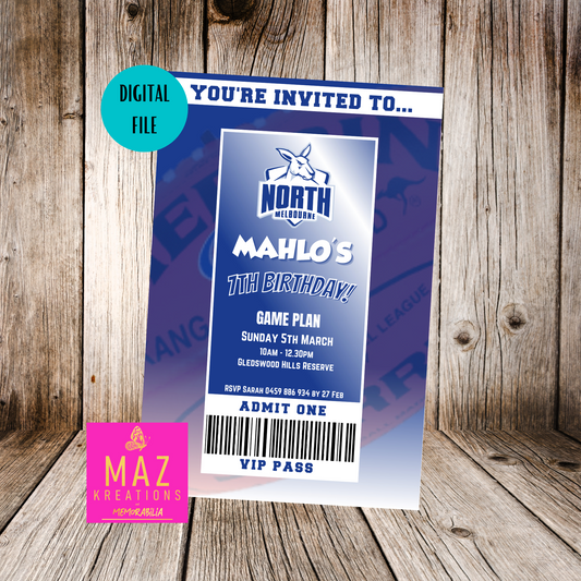 North Melbourne Kangaroos Birthday Invitation