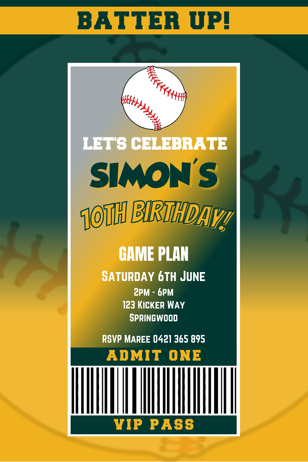 Oakland Athletics Birthday Invitation