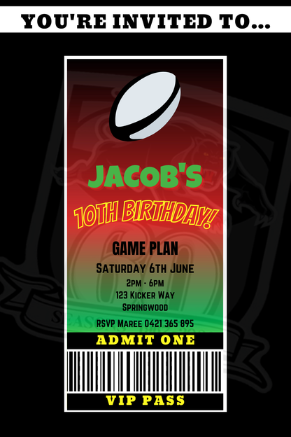 Penrith Panthers VIP Pass Birthday Invitation