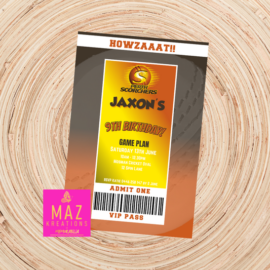 Perth Scorchers BBL VIP Pass Birthday Invitation