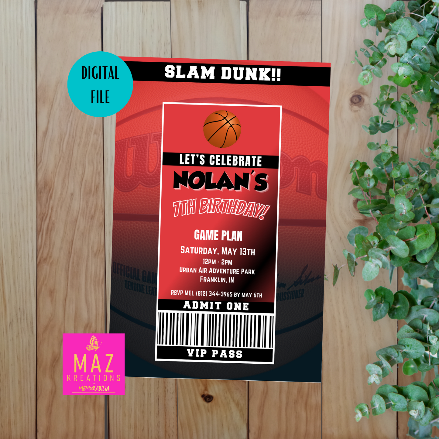 Portland Trailblazers VIP Pass Birthday Invitation