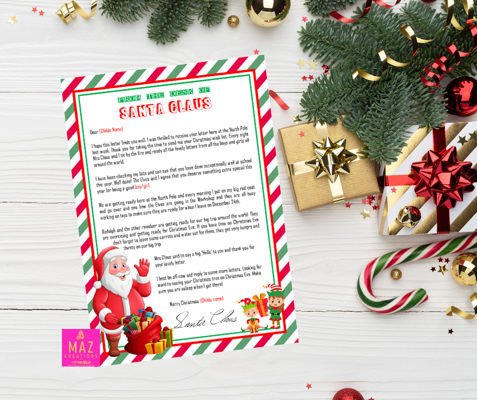 Letter from Santa - Red & Green stripe + Santa & Elves