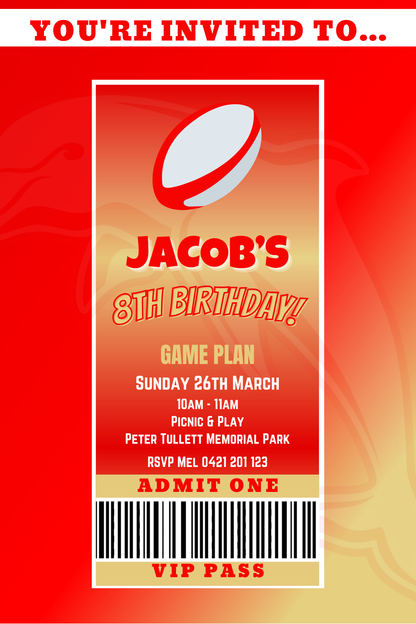 Redcliffe Dolphins VIP Pass Birthday Invitation