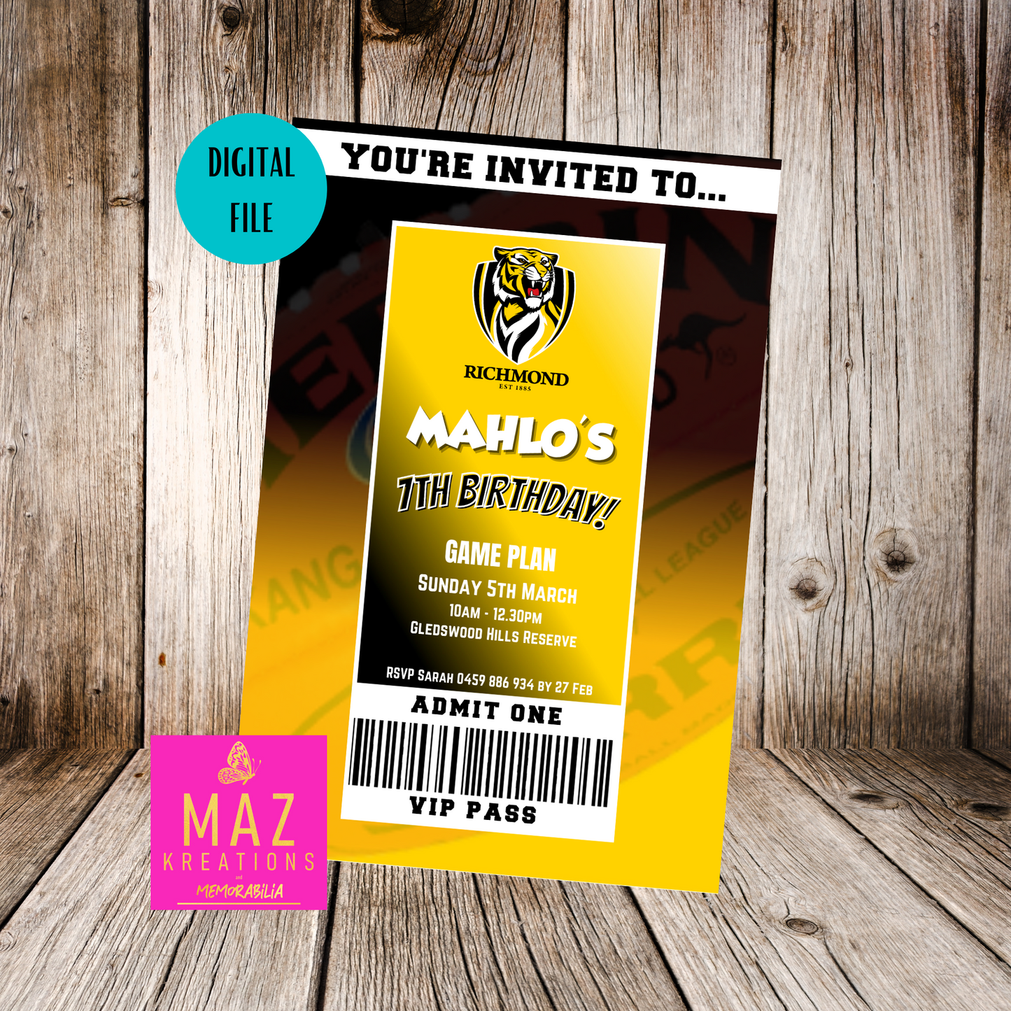 Richmond Tigers Birthday Invitation