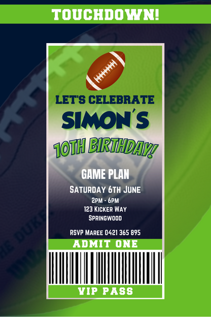 Seattle Seahawks Birthday Invitation