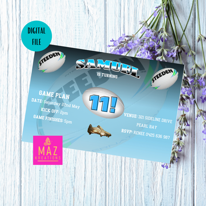 Cronulla Sharks themed Birthday Invitation