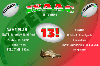 South Sydney Rabbitohs Birthday Invitation